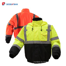 Chaquetas de seguridad vial de alto contraste, impermeables y de contraste impermeable con cintas reflectantes de 3M y bolsillos para herramientas Clase de invierno 3